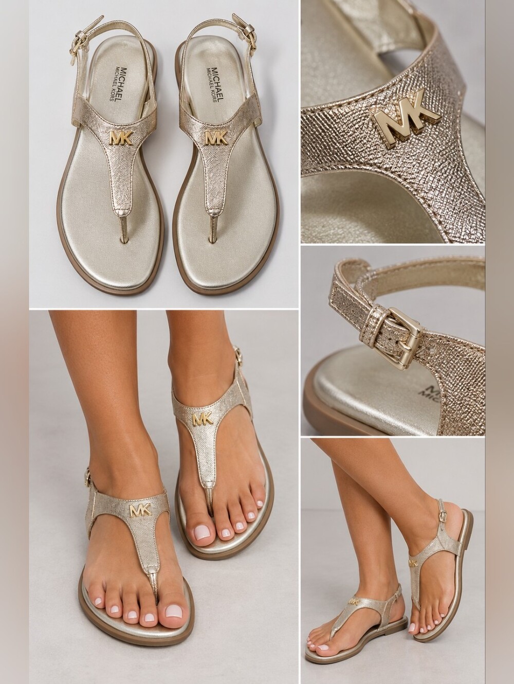 MICHAEL Michael Kors Gold T-Strap Sandals | Size 9.5